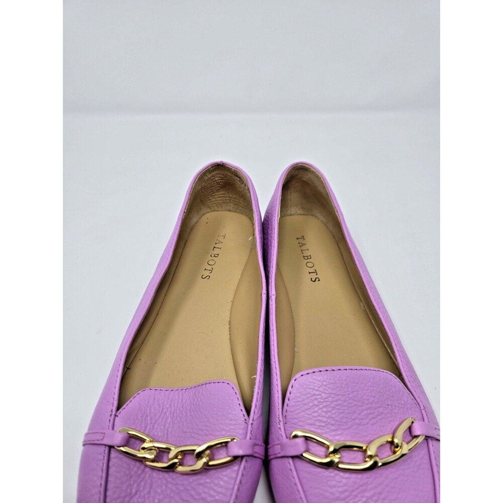 Talbots Lilac Purple Leather Loafers Gold Chain Flats Women's Size 8M Preppy - Picture 9 of 10